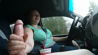 Chubby Brunette Milks Cock In Car