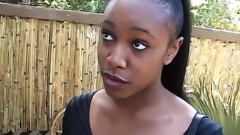 Young Ebony Babe Can'T Handle Huge Cock In Her Mouth And Pussy