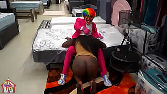 A Man In A Costume Rides A Woman'S Dick In A Furniture Store